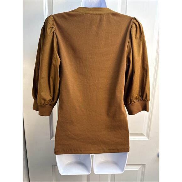 Veronica Beard Brown Coralee Cotton Blend Puff Sleeve Womens Blouse Top Size M - Picture 4 of 10